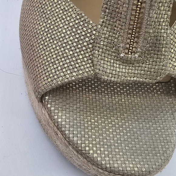 Michael Kors Damita Tan Sand Canvas Zip Wedge Espadrille Platform Sandal Sz 9.5 - Picture 12 of 12